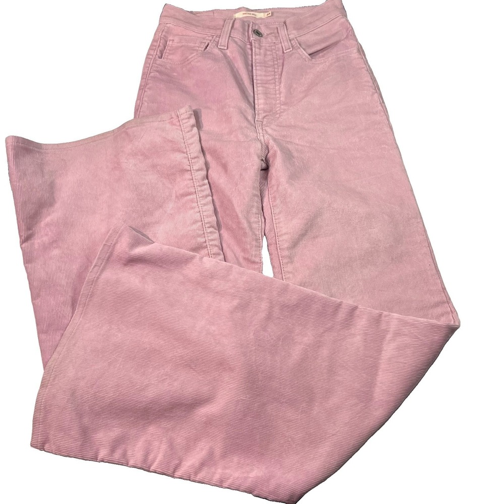 Levis Ribcage‎ Bell Jeans Womens 24x32 Light Pink Corduroy High Rise Flare